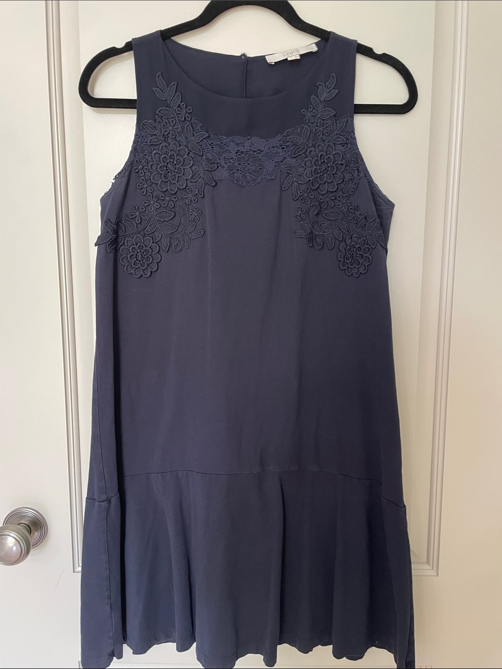 LOFT Petite Navy Dress Lace Appliqué
